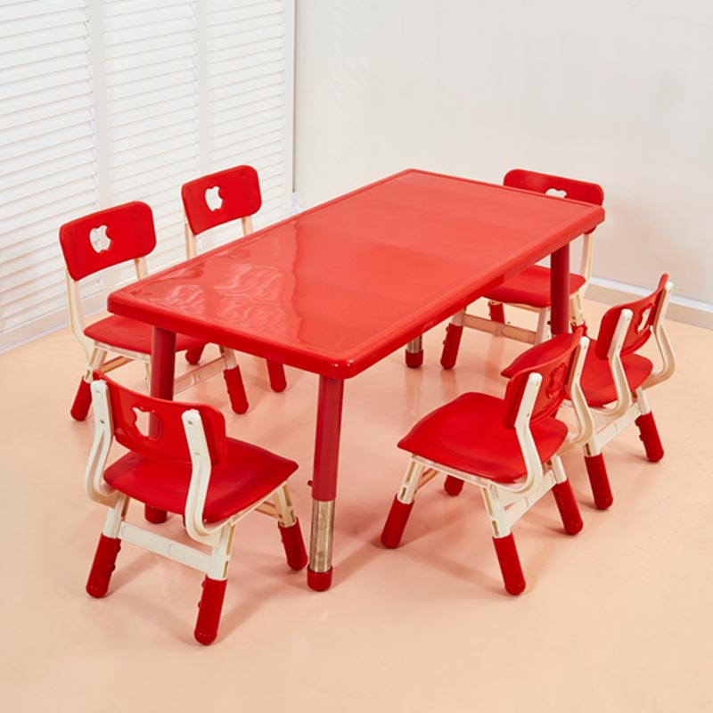 Plastic Six-person Extended Rectangular Table (stainless Steel Lifting Legs)
